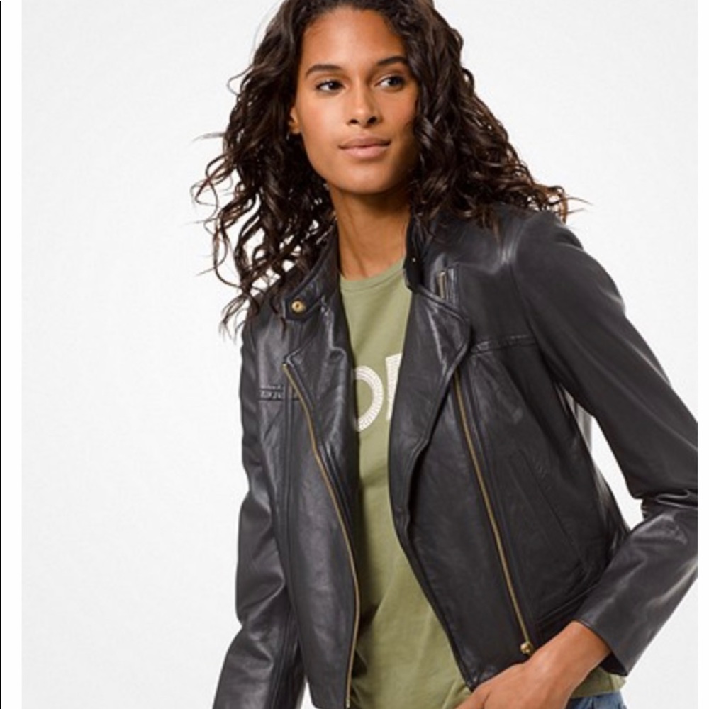 Michael Kors leather jacket black motorcycle small